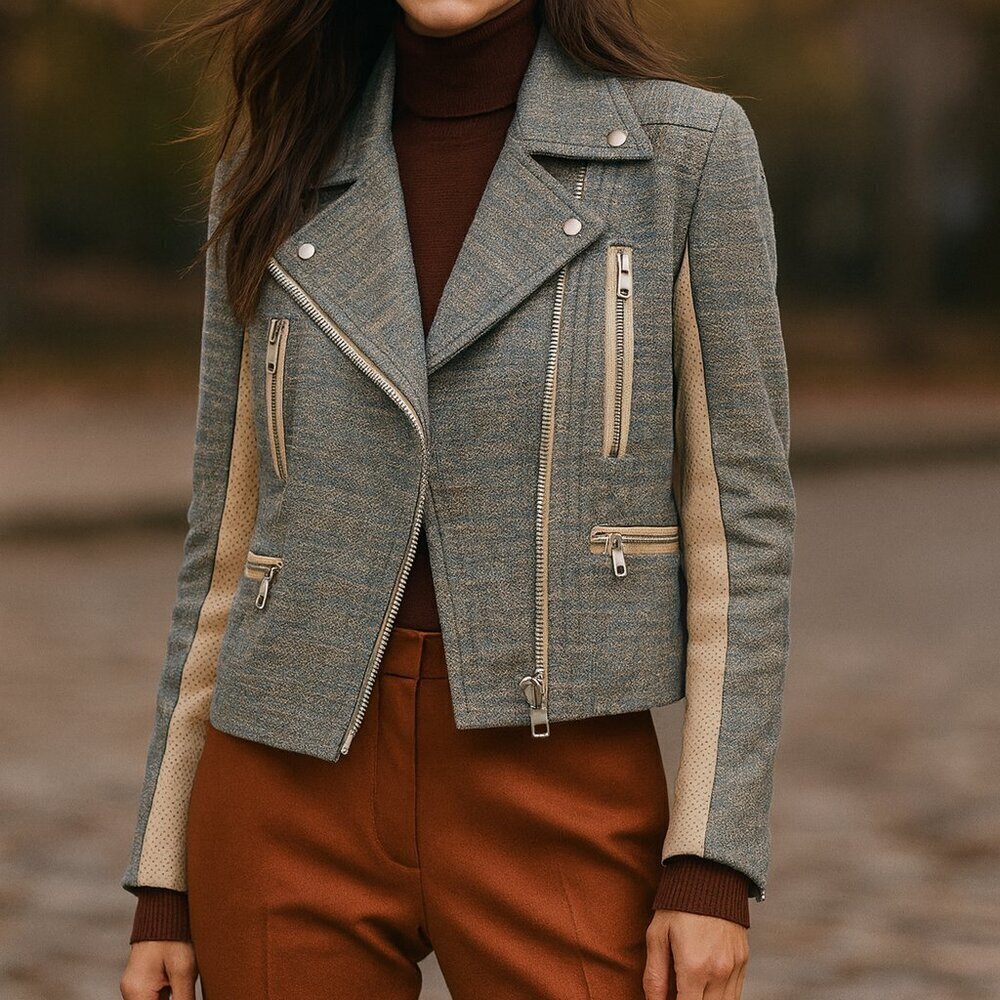 Rag & Bone Tweed/Leather Moto Jacket Sz 2